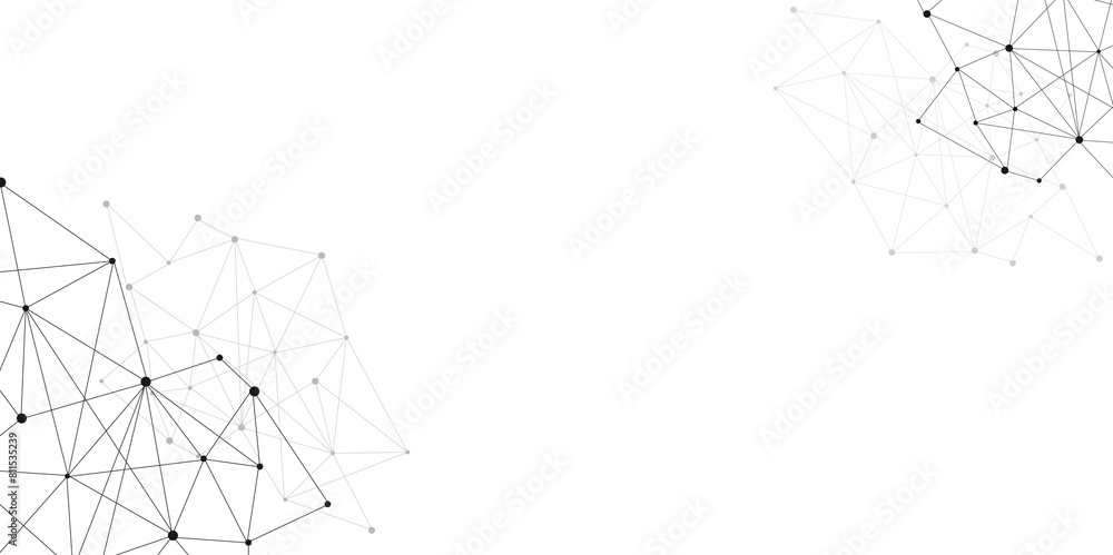 Poster Grey graphic background dots with connections technologies and sharing data as abstract concept.