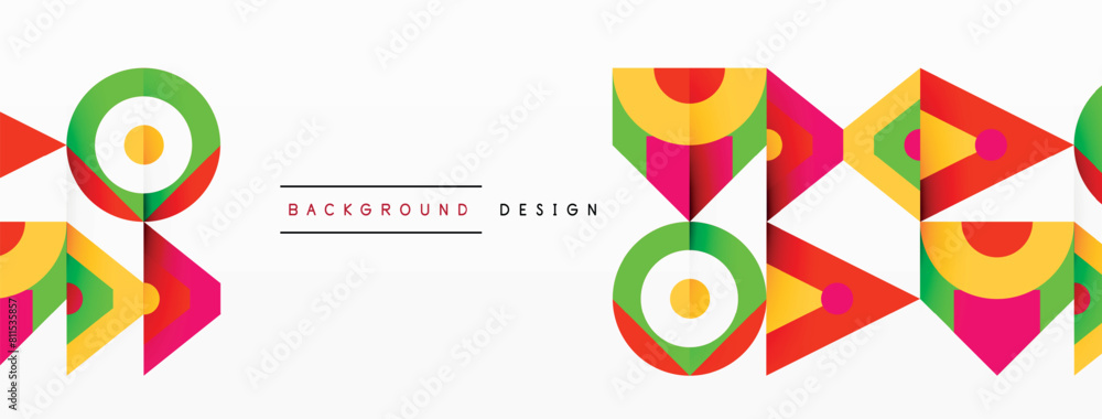Poster a vibrant collection of colorful geometric shapes including circles and rectangles on a white backgr