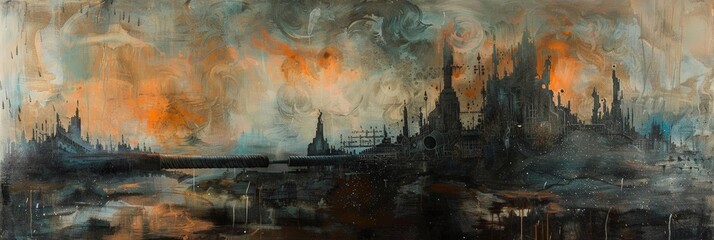 conceptual painting of a cityscape with terraforming cannons