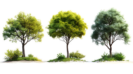 Collection Beautiful 3D Trees Isolated,
Four different colored trees on a white background with shadows