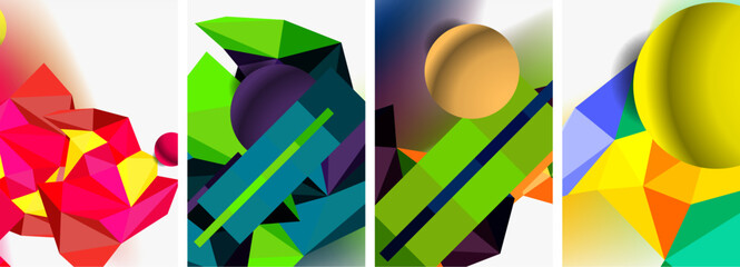 Set of geometric abstract composition with spheres and triangles. Vector illustration For Wallpaper, Banner, Background, Card, Book Illustration, landing page