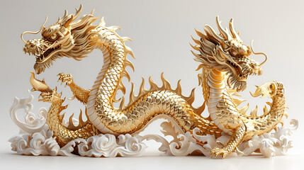 Chinese Golden Dragon on a Transparent Background,
Chinese gold dragon 3d render in white background
