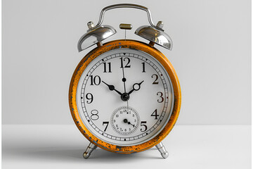 Classic Alarm Clock on White Background,
Alarm clock red, realistic with vintage arrows.