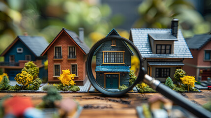 Closeup of Magnifying Glass Over Model Houses,
Analyzing homes for total cost location size condition and price House comparison Concept Home Analysis Total Cost Assessment Location Evaluation Size