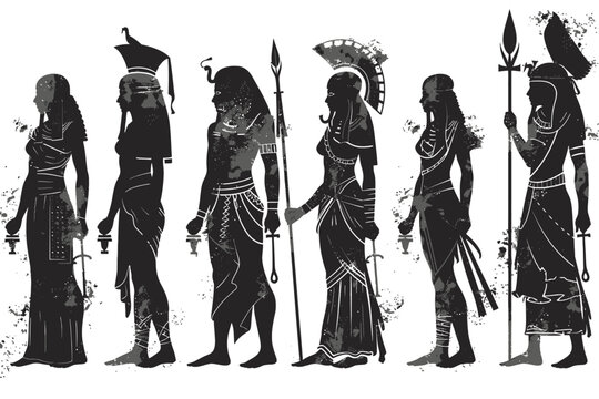 Set of Ancient Egyptian People in Silhouette