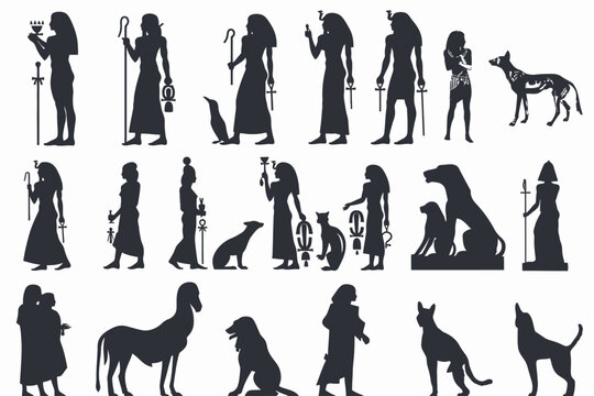 Set of Ancient Egyptian People in Silhouette