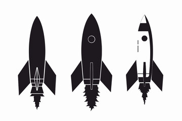 Set Of Silhouette Rocket Ship