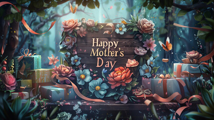 Celebrate Mother's Day with Flowers, Gifts, and Colorful Confetti in a Heartwarming Illustration