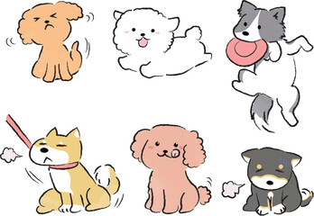 生活する犬のイラストセット