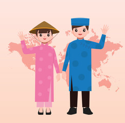 Illustrator of Vietnam traditional clothes