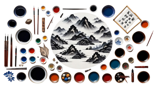 china painting ink s chinese traditional mountains art asia background beautiful black calligraphy curve drawing fog hazy hill illustration japan japanese landscape line mist mountain nature oriental