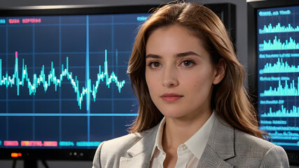 A Business girl and growth graph.