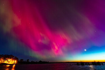 Northern lights at the zenith of the sky. Aurora Borealis or Northern Lights Latvia. Northern...