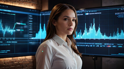 A Business girl and growth graph.