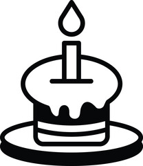 A black and white drawing of a cake with a candle on top