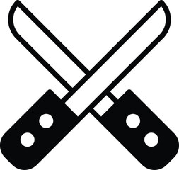 Two black knives are crossed over each other