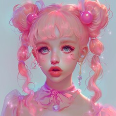 Una linda chica harajuku con hermoso cabello rosado
