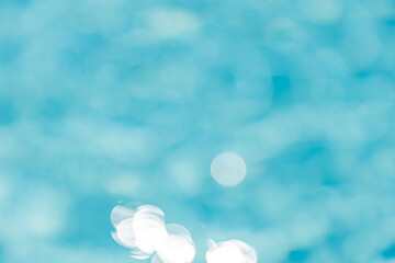 Blur bokeh view of sea surface. Top view of transparent turquoise ocean water surface. Clean...