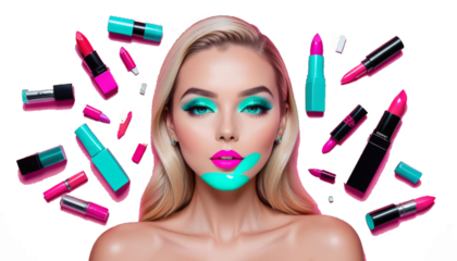 a tealneon pink magenta lipstick aring model vibrant bold make-up statement fashion edgy daring striking colourful lip contrast pop mesmerizing beauty runway fierce confident glamourous unique modern