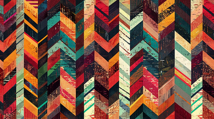 Modern textile with traditional chevron Pixel ethnic patterns.