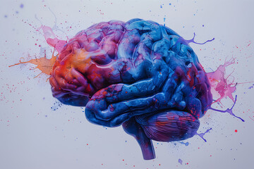 The brain is splashed with colors