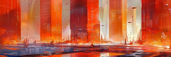 digital painting of an advanced urban center with teleportation stations