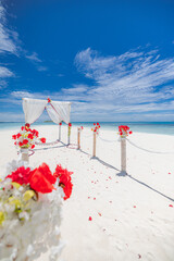 Romantic wedding ceremony on the beach. White sand sunny  blue sky, blue sea island coast....