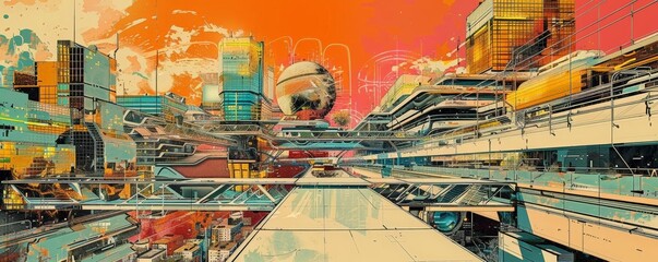 digital painting of the future with futuristic buildings and air filtration systems