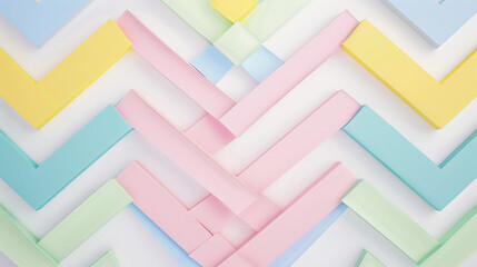 Panoramic shot showcasing delicate blend of pink, blue, yellow, and green hues in diamond-shaped chevron design on white.