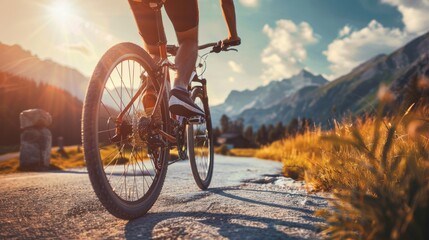 Portrait of a cyclist pedaling in the mountains, AI generated image