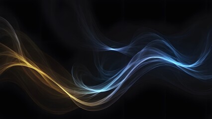 Naklejka premium Thin yellow and blue smoke mesmerizing on black background
