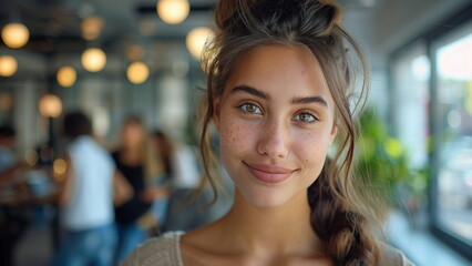 Obraz premium real photo, medium shot, a beautiful young lady, looking sweet and keep smiling.