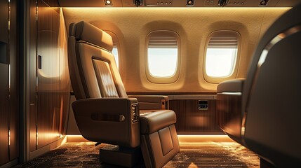 It is a luxury First Class seat. It is very comfortable and nice. It is a VIP business cabin chair. copy space for text.