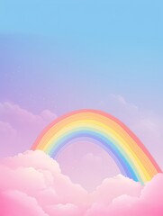 Digital art of a vibrant rainbow arc above soft pink clouds under a star-studded pastel sky.