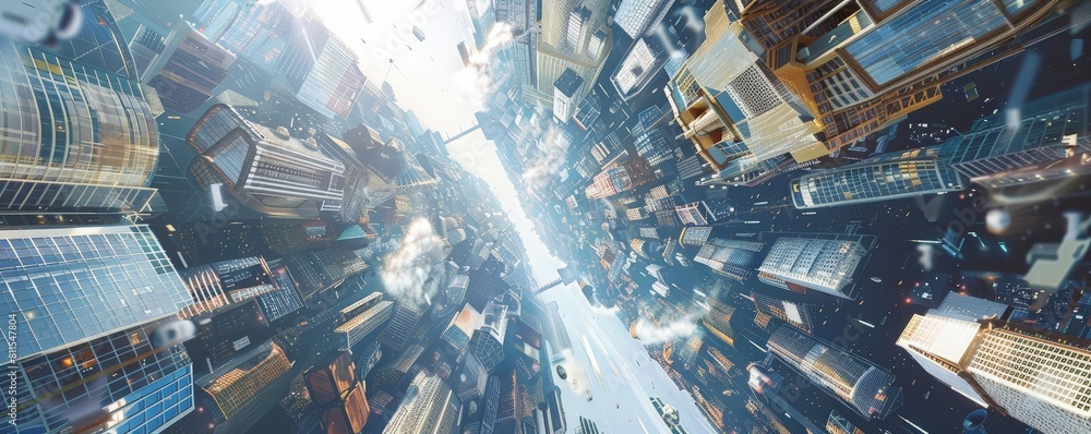Poster digital rendering of an orbital megacity with artificial gravity