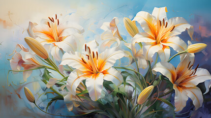 Thick brush strokes palette knife flower lily background poster decorative painting 