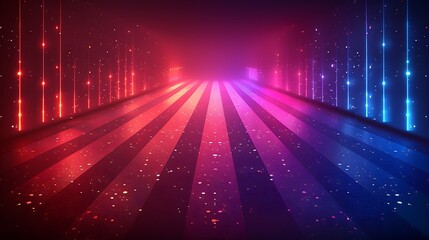 Neon glow US flag, vibrant neon lines in red, white, and blue against a dark background, futuristic and vivid.