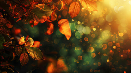 Autumn Leaves Background with Bokeh Lights