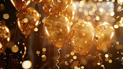 retirement party with gold watch balloons, nostalgic sepia lights, and happy retirement confetti