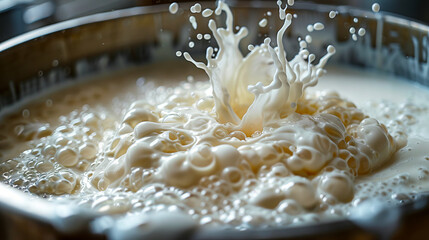 A close up of milk being poured into a pot. - Powered by Adobe