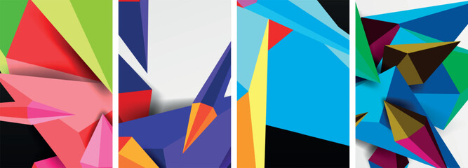 Triangle abstract concepts poster set with geometric minimal designs