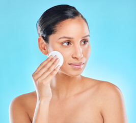 Woman, beauty and exfoliating with skincare glow from spa treatment and cosmetics. Model, hand and...