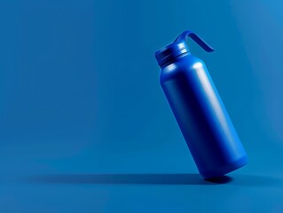 A blue water bottle on a white background.