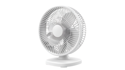 Battery powered white table fan isolated on transparent background 
