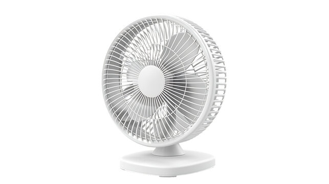 Battery powered white table fan isolated on transparent background 