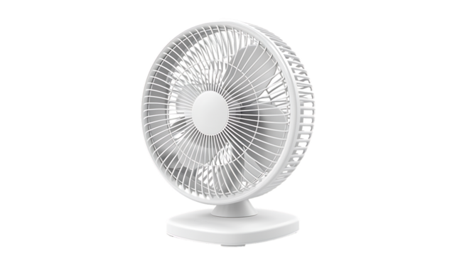 Battery powered white table fan isolated on transparent background 