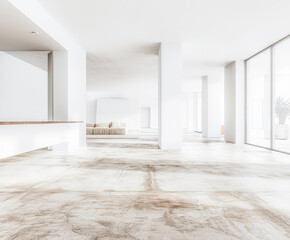 Obraz premium Minimalist interiors design in Scandinavian style with minimal decor and copyspace