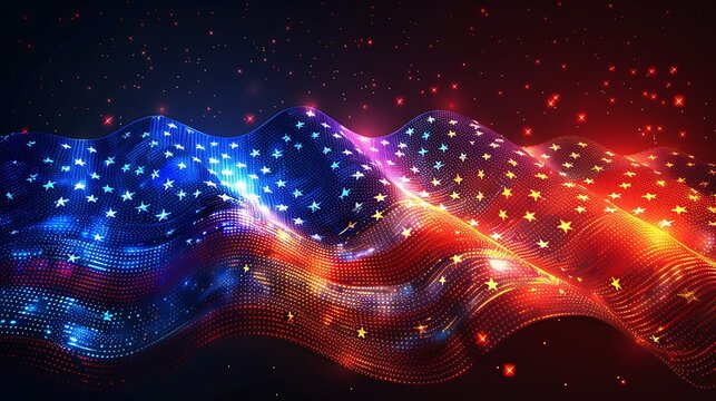 The US flag conceptualized with minimalist dots and dashes in patriotic colors, resembling a Morse code pattern.