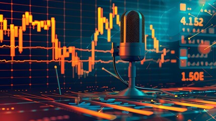 Index Themed Podcast Cover Art with Microphone and Financial Charts