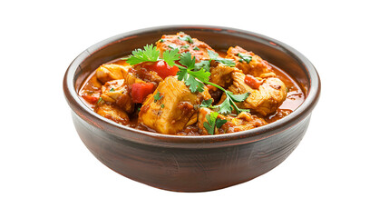 Bowl of delicious chicken curry isolated on transparent background 
